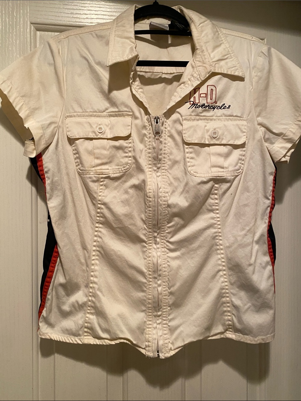H-D Motorcycles Cream Zip Front Button Pocket Shirt